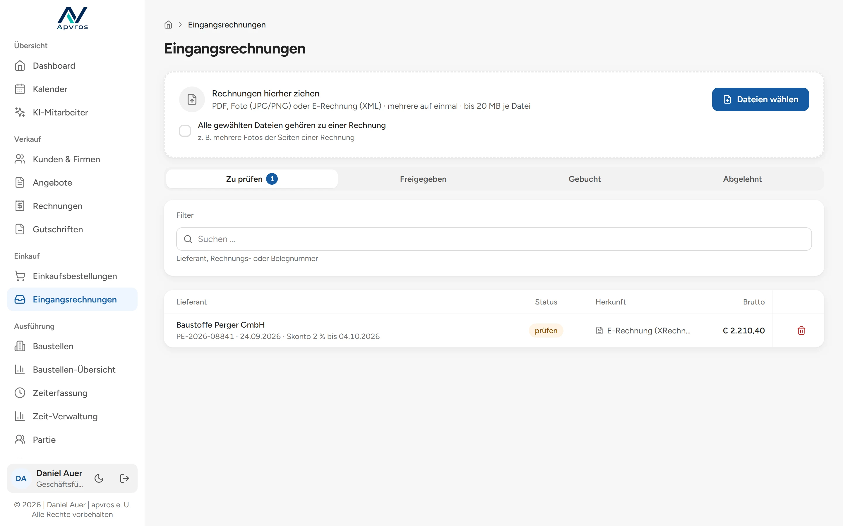 apvros Eingangsrechnungen