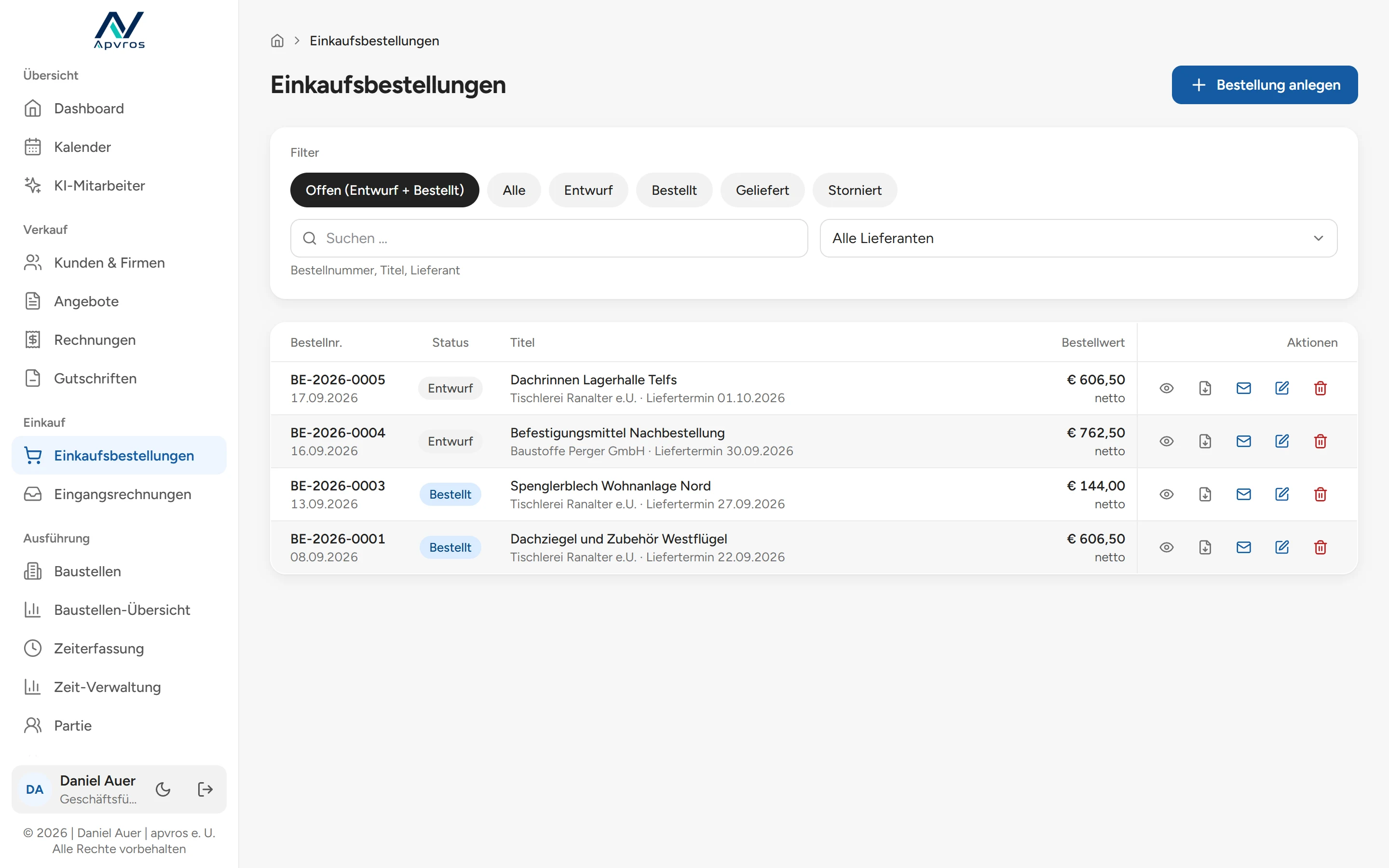 apvros Einkaufsbestellungen