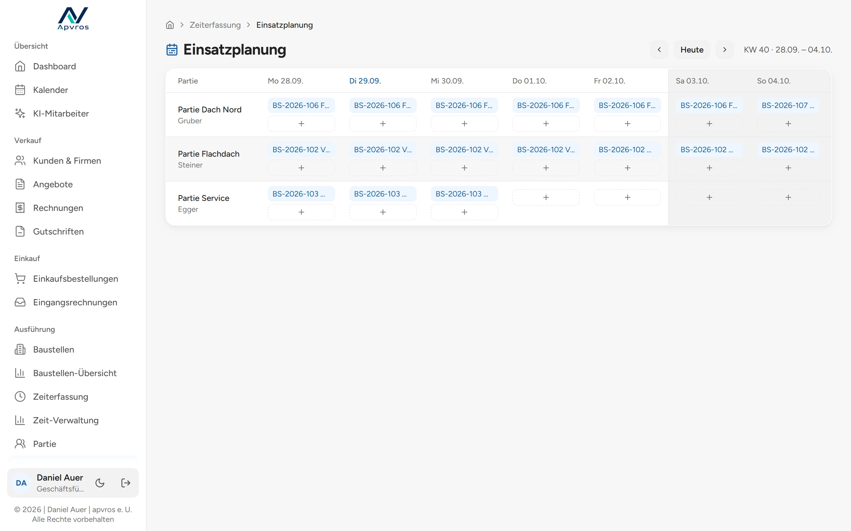 apvros Einsatzplanung und Kalender