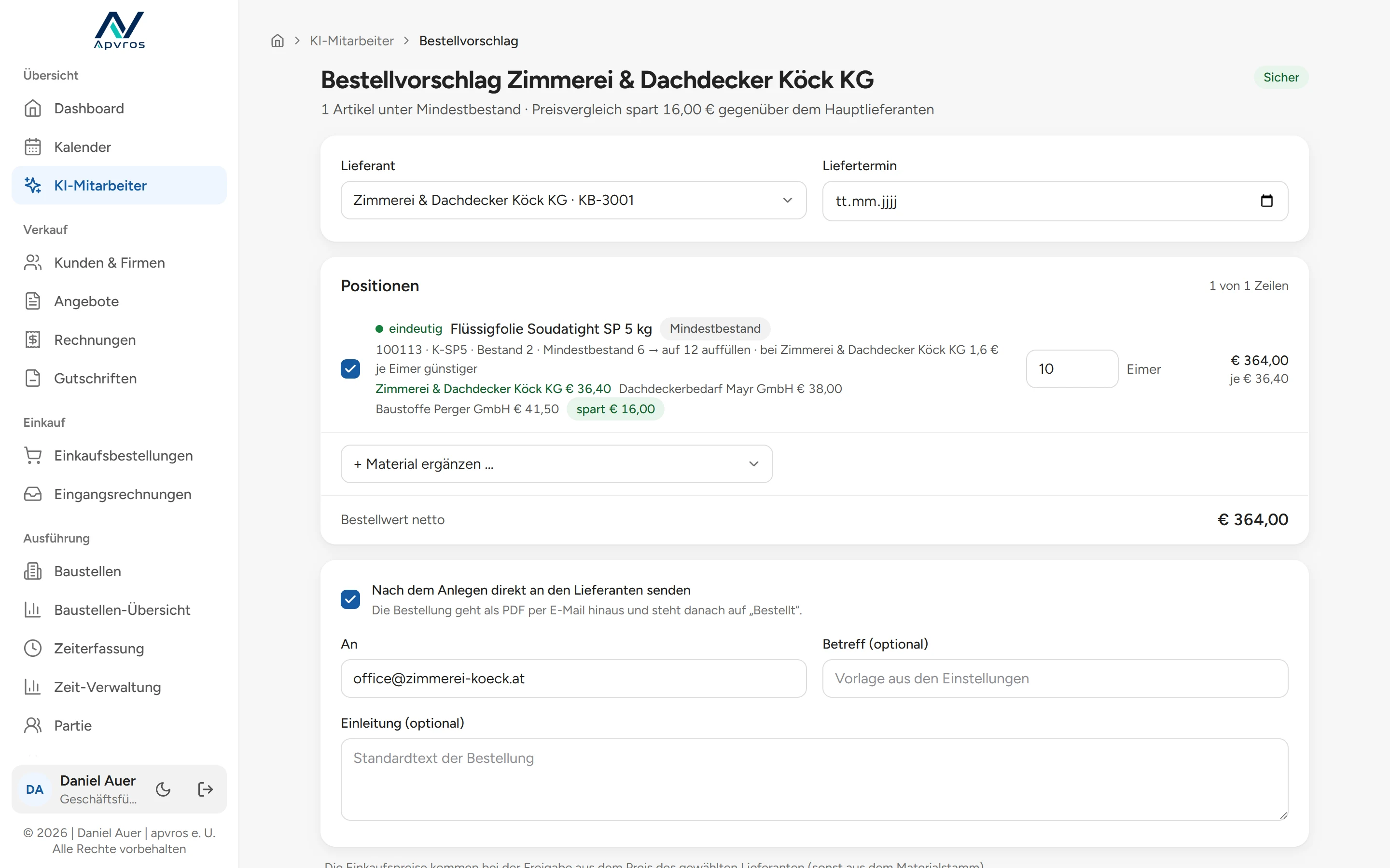apvros Einkaufs-Agent in der App