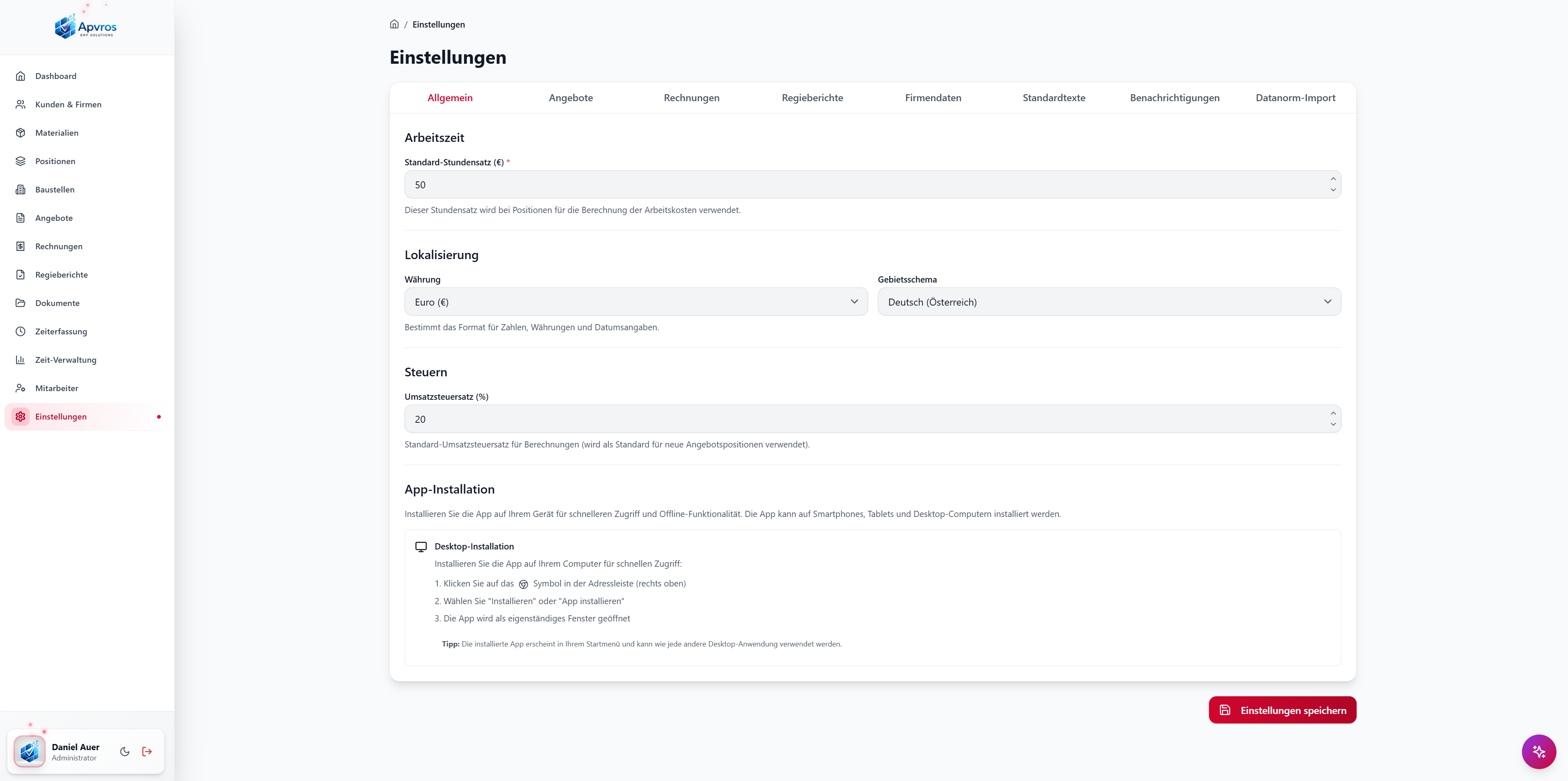 System-Einstellungen in apvros konfigurieren